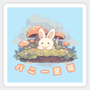 Kawaii - Mushroom Patch Bunny Bliss - Japanese Kanji Sticker